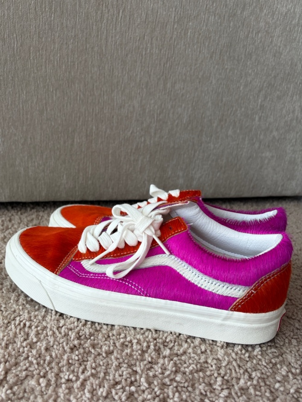 Colorblock Pink and Orange Low-Top Sneakers with White Stripe